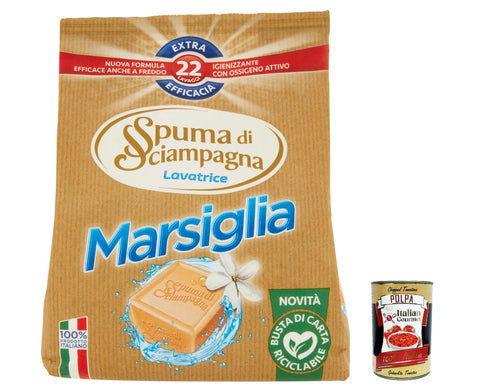 Spuma di Sciampagna Waschmaschinen-Waschmittelpulver Marsiglia 22 Waschladungen - 990 g 3x italienisch Original Pastasauce + gratis polpa 400 g