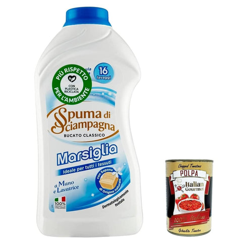 Spuma di Sciampagna Weiß- & Vollwäsche Spuma di Sciampagna Flüssigwaschmittel, 16 Wäschen, Laundry Liquid, 16 Washes 1 L 3x Original italienisch inkl. Italian Gourmet Polpa 400g 8007750086508