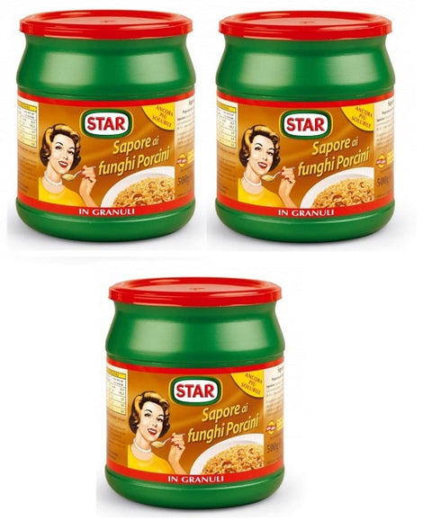 Star Gusto Funghi Porcini Lebensmittelzubereitung für Brühe Geschmack von Steinpilzen Packung Etwa 25 Liter Brühe werden 3x 500g italienisch Original