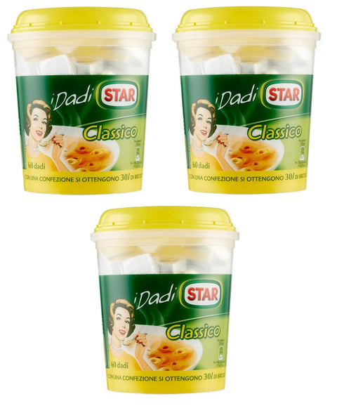 Star I Dadi Classico Brühwürfel Packung mit 60 Würfeln, Etwa 30 Liter Brühe werden erhalten 3x600g Original italienisch Zutat