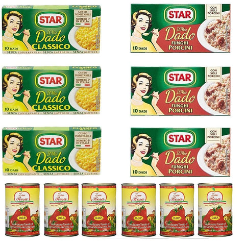 Star Brühe & Fond Star classico dado brodo Suppenwürfel Brühe klassisch 10 pz + 3x Star dado funghi porcini Steinpilze + Zia Rosa DOP Pomodoro San Marzano Tomate aus Kampanien Dose von 400 g 6x 400 g italienisch Original 8000050009307