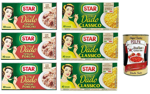 Star Brühe & Fond Testpaket Star dado funghi porcini Classico brodo Steinpilze Suppenwürfel Brühe 6x 10 pz + Italian gourmet polpa 400g 8000050008904