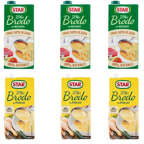 Star Brühe Star brodo Manzo Brühe Flüssigkeit Rindfleisch an Geschmack Fertiggerichte 3x Star brodo Pollo Brühe Flüssigkeit Hähnchen 3x 1Lt italienisch Original 8000050005002
