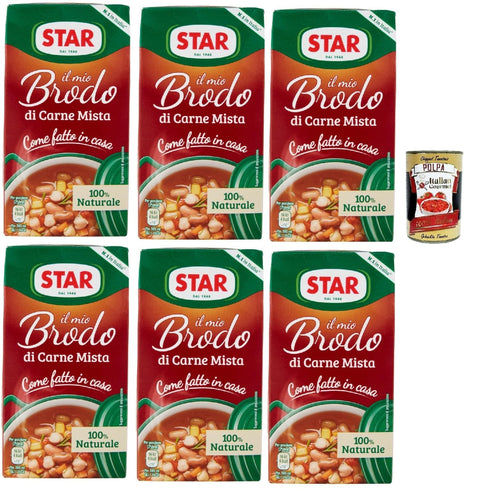 Star Brühe STAR Il Mio Brodo di Carne Mista, 6x 500ml, Bereit -hergestellte flüssige Brühe, 100% natürlich, ohne Konservierungsstoffe, Gluten -freie und hinzugefügte glutamatfreie + Italian Gourmet polpa 400g 8000050027936