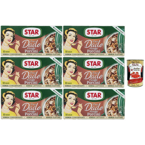 Star dado Brühe Star dado funghi porcini brodo Steinpilze Suppenwürfel Brühe 10 pz. 6x100 g italienisch Original Pastasauce + kostenlos polpa 400 g 8032804040014