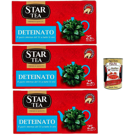 Star Tea Thè Deteinato das entkoffeiniert SchwarzTee 25 Filter eine feine Mischung mit ausgesuchten geernteten Blättern 3x 37.5g italienisch Original