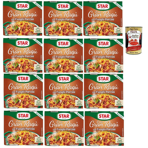 Star Tomatensauce Star Il mio Gran ragù 'Con Funghi Porcini', ragu sauce mit Steinpilzen, N.1 in Italien, mit 100% italienischem Fleisch, 12 Packung mit 2 Dosen à 180g Original italienisch inkl. Italian Gourmet Polpa 400g 8000050506707