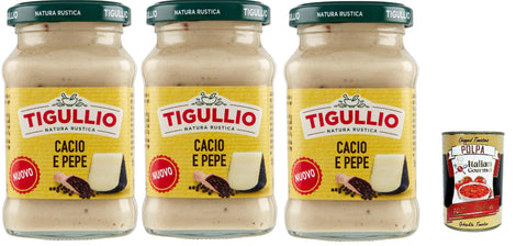 Star Tomatensauce Star Tigullio sugo Cacio und Pepe -Sauce mit Pecorino Romano Dop creme. Glutenfrei, 3x 185g + Italian Gourmet polpa 400g 8000050028315