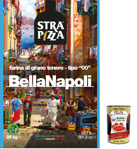 Strapizza Koch- & Backzutaten Strapizza Bella Napoli blu, farina di grano tenero, tipo "00", Pizzamehl fur pizza, Mehl 25kg + Italian Gourmet polpa 400g 8006403032206