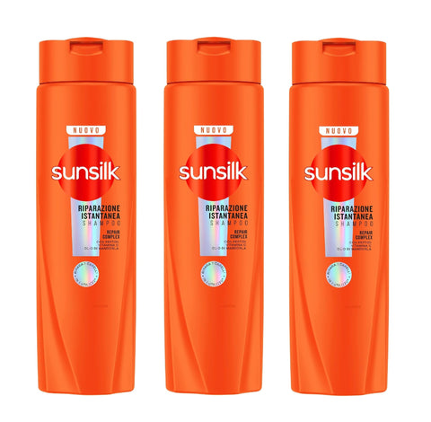 Sunsilk Co-Creations Shampoos 3x Sunsilk, Shampoo Riparazione Istantanea Shampoo für geschädigtes Haar, repariert das Haar bereits nach einer Anwendung*, Formel angereichert mit einem Reparaturkomplex aus Peptiden, Vitamin C und Mandelöl, 250 ml