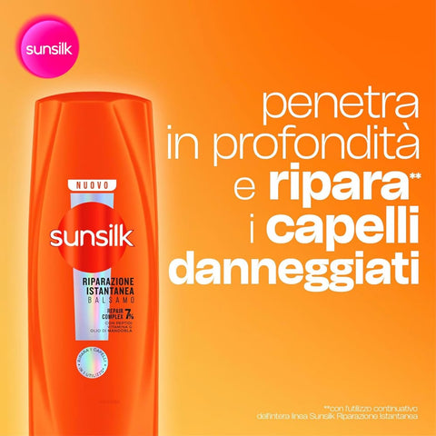 6x Sunsilk, Balsamo Riparazione Istantanea Reparierende Spülung ab der ersten Anwendung* für geschädigtes Haar, Formel angereichert mit 7 % Reparaturkomplex mit Peptiden, Vitamin C und Mandelöl, 200 ml