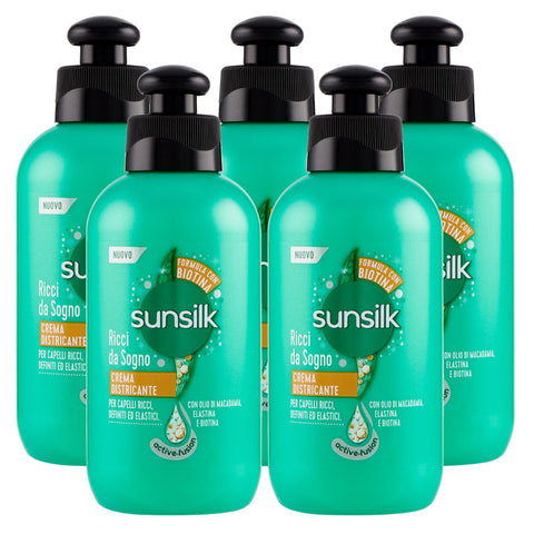 Sunsilk Traumlocken Entwirrungscreme mit Elastin für lockiges Haar gegen Frizz 24 Stunden - 5 Flaschen à 200 ml 5 x Original italienisch