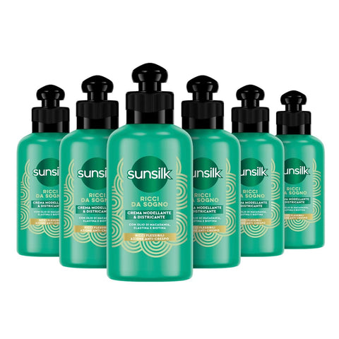 Sunsilk Kuren Sunsilk Entwirrungscreme für Traumlocken, Creme für definierte Locken, ohne Ausspülen, Active Fusion-Formel mit Macadamia-Öl, Elastin und Biotin, 6 Stück à 200 ml Original italienisch 8720182544353