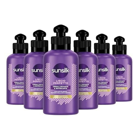 Sunsilk Perfekte glatte Entwirrung, Creme für langes glattes Haar, ohne Spülen, Formula Active Fusion mit Arganöl, Seidenprotein und Biotin, 6 Stück à 200 ml Original italienisch