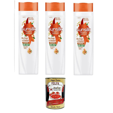 Sunsilk Shampoos Sunsilk Argan und Mandelöl Shampoo, Shampoo für brüchiges und geschädigtes Haar, mit Arganöl und Bio Mandelöl, 3x250 ml italienisch Original 8032804040014