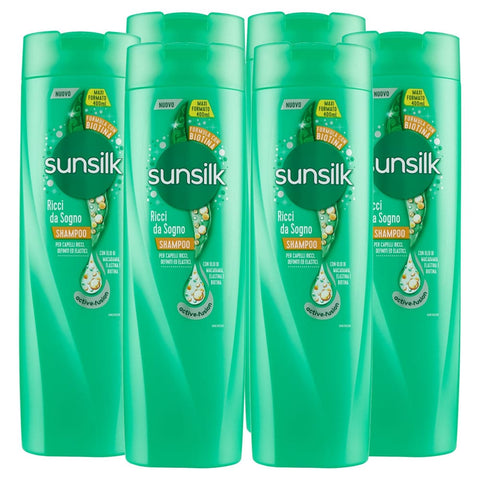 Sunsilk Shampoos Sunsilk Traum Locken Shampoo für definiertes und elastisches lockiges Haar, Formel Active Fusion mit Macadamia Öl, Elastin und Biotin, 6 Flaschen à 400 ml italienisch Original 8710522052044