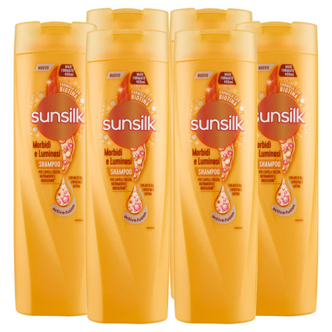 Sunsilk Shampoos Sunsilk Weiches und glänzendes Shampoo für trockenes Haar, Formel Active Fusion mit Mischung aus Keratin und Biotin, feuchtigkeitsspendend und pflegend, 6 Flaschen à 400 ml 8710522052082