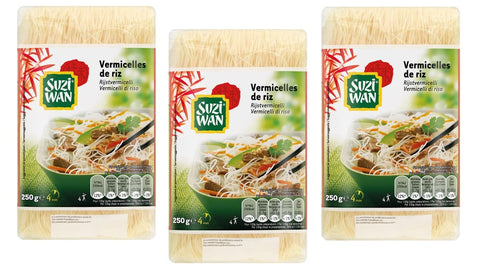 SUZI WAN Internationale Nudeln 3x Suzi Wan Vermicelli di Riso Reisnudeln Nudelnest aus Reismehl 250g Packung 4002359650178