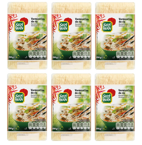 SUZI WAN Internationale Nudeln 6x Suzi Wan Vermicelli di Riso Reisnudeln Nudelnest aus Reismehl 250g Packung 4002359650178