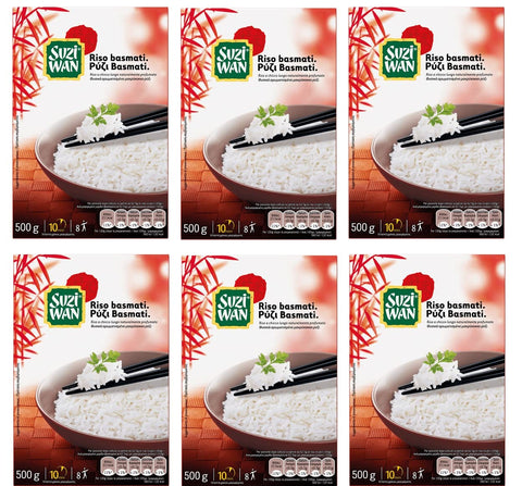 Suzi Wan Riso Basmati Langer Dünner Reis Basmatireis in 10 Minuten Fertig Packung 6x 500g italienisch Original