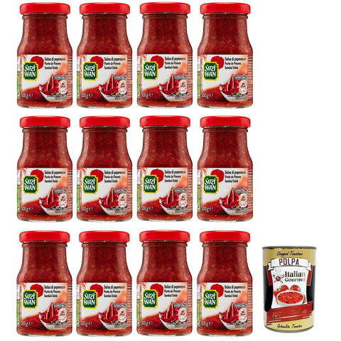Suziwan Suzi Wan Salsa di Peperoncini Chilisoße Sauce Chilischoten Scharfe Sauce Ideal für typisch orientalische Gerichte Glas 100 g 12x italienisch Original +