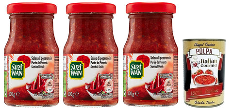 SUZIWAN Suzi Wan Salsa di Peperoncini Chilisoße Sauce Chilischoten Scharfe Sauce Ideal für typisch orientalische Gerichte 3x 100g italienisch Original