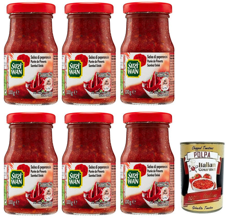 SUZIWAN Suzi Wan Salsa di Peperoncini Chilisoße Sauce Chilischoten Scharfe Sauce Ideal für typisch orientalische Gerichte 6x 100g italienisch Original