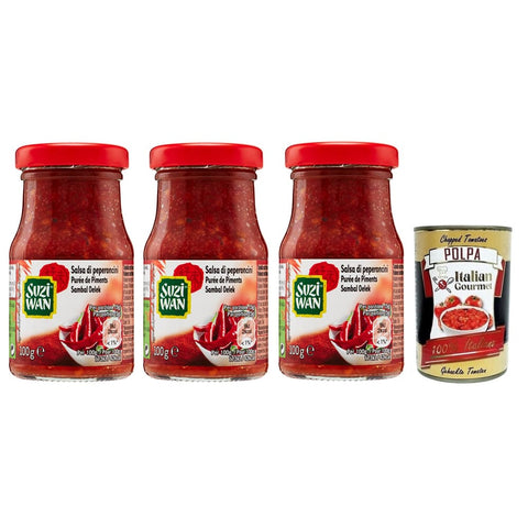SUZIWAN Salsas SUZIWAN Suzi Wan Salsa di Peperoncini Chilisoße Sauce Chilischoten Scharfe Sauce Ideal für typisch orientalische Gerichte 3x 100g italienisch Original 3233783625000