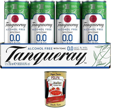 Tanqueray Cola Tanqueray 0.0 - Premix Gin & Tonic Zero, Packung mit 12 250-ml-Dosen+ Italian Gourmet polpa 400g 5000291027163