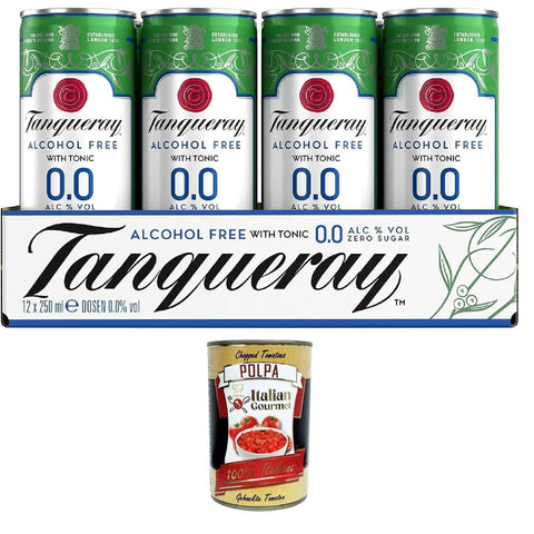 Tanqueray 0.0 - Premix Gin & Tonic Zero, Packung mit 12 250-ml-Dosen italienisch Original Pastasauce + kostenlos polpa 400 g