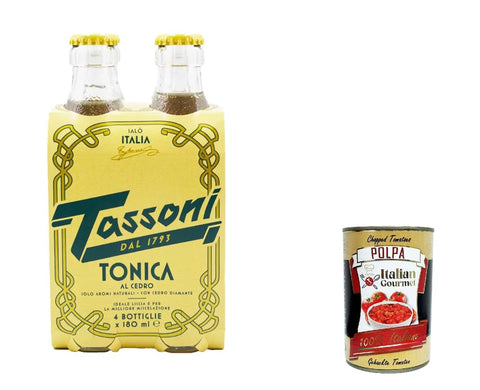 Tassoni Tonica al cedro Erfrischendes italienisches Alkoholfreies Getränk Einweg-Glasflasche 18 cl 24x italienisch Original Pastasauce + gratis polpa 400 g