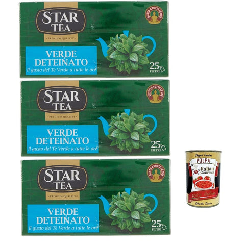 Tè STAR Schwarztee Tè STAR Entkoffeinierter Grüntee enthält 25 Filter Premiummischung traditioneller Geschmack ohne Thein. Perfekt für eine angenehme Pause 3x40 g italienisch 8032804040014
