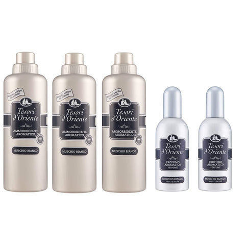 3x Tesori d'oriente weichspüler softener mit weißem Moschus 750 ml + 2 EDT weißem Moschus 100 ml italienisch Original + kostenlos polpa 400 g