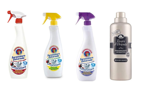 Tesori d'Oriente Flüssiger Weichspüler Testpaket Tesori d'Oriente Ammorbidente Weichspüler Weißer Moschus (1 x 750ml) - ChanteClair Sgrassatore universeller Entfetter (3 x 625ml) 8008970041063