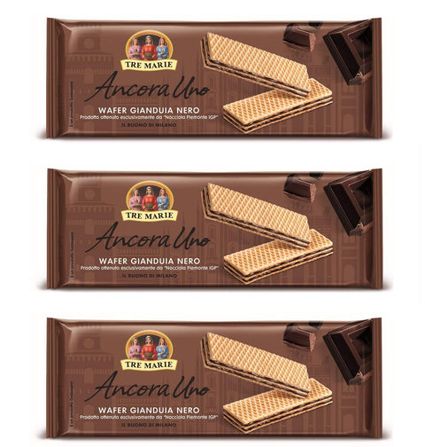 Tre Marie Ancora Uno Wafer Gianduia Nero mit Gianduja-Creme Produkt erhalten von Piemont Haselnuss IGP 175g 3x Original italienisch