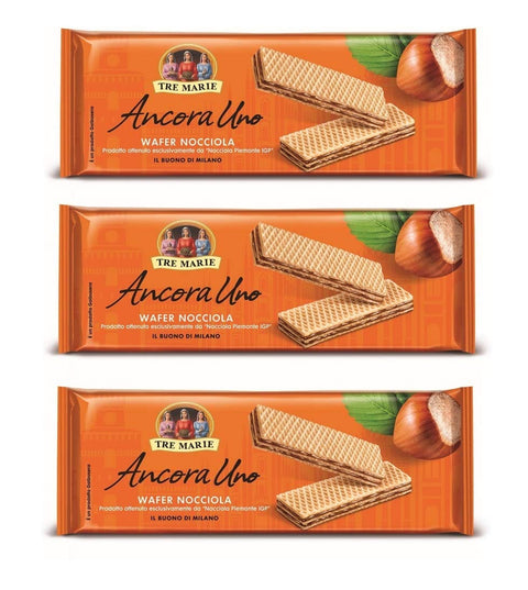Tre Marie Ancora Uno Wafer Nocciola Waffeln mit Haselnusscreme Produkt erhalten von Piemont Haselnuss IGP 175 g 3x italienisch Original Kekse