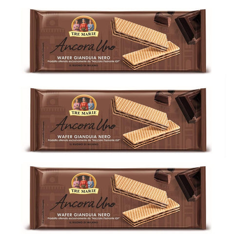 Tre Marie Abgepackte Gebäckstücke Tre Marie Ancora Uno Wafer Gianduia Nero mit Gianduja-Creme Produkt erhalten von Piemont Haselnuss IGP 175g 3x Original italienisch 8002190003399
