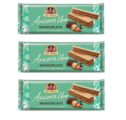 Tre Marie Ancora Uno Wafer Mandorlato Waffeln gefüllt mit Milchschokolade Creme und gehackten Mandeln 140 g italienisch Original