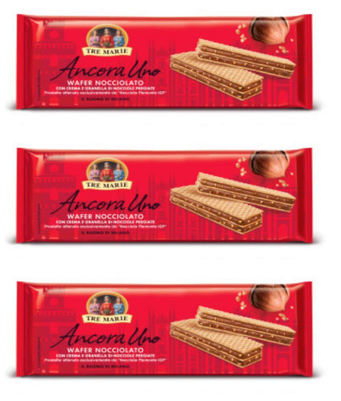 Tre Marie Ancora Uno Wafer Nocciolato Waffel gefüllt mit Haselnusscreme und gehackte Haselnüsse 140 g 3x italienisch Original Kekse