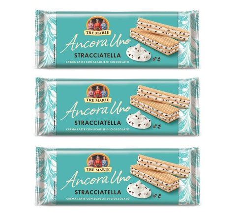 Tre Marie Ancora Uno Wafer Stracciatella Waffeln gefüllt mit Milchschokolade Creme und Schokoladenstücke 140g 3x Original italienisch