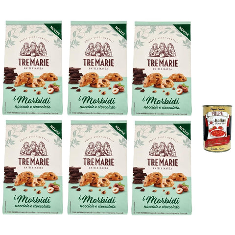 Tre Marie Snack Kuchen & Backwaren Tre Marie Biscotti i Morbidi Nocciole e Cioccolato, Kekse mit Schokoladentropfen und knackigen Haselnusskörnern 6x 300 g italienisch Original 8032804040014