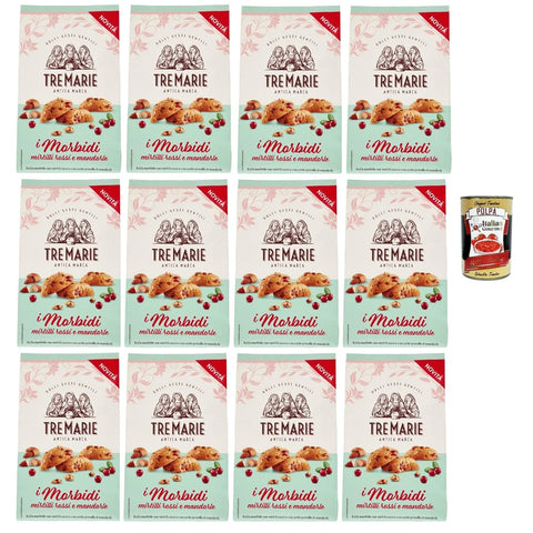 Tre Marie Snack Kuchen & Backwaren Tre Marie i morbidi, biscotti con mirtilli rossi e mandorle, rote Beere und Mandel biscuits Kekse 12x 300 g Original italienisch inkl. Italian Gourmet Polpa 400g 8002190006802