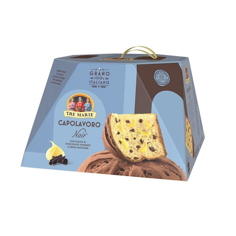 Tre Marie Stollen Tre Marie Panettone CAPOLAVORO NOIR mit extra dunklen Schokoladenstückchen und Vanillesoße 830g 8004205046513