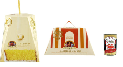 TreMarie Brot & Backwaren Tre Marie Il Pandoro Magnifico + Il Panettone weiche mit feiner französischer Butter 2x 1kg + Italian gourmet polpa 400g 8004205030277