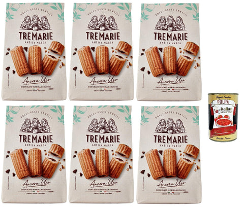 TreMarie Snack Kuchen & Backwaren Tre Marie Ancora Uno Cioccolato in Frolla Krumiro, Kekse Krumiri mit Kakao 6x 315g cookies biscuit altmodisches Gebäck 100% Italienische Kekse + Italian Gourmet polpa 400g 8002190006741
