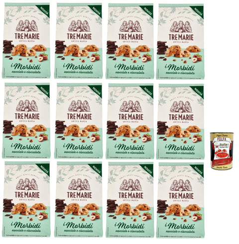 TreMarie Snack Kuchen & Backwaren Tre Marie Biscotti i Morbidi Nocciole e Cioccolato, Kekse mit Schokoladentropfen und knackigen Haselnusskörnern 12x 300g + Italian Gourmet Polpa di Pomodoro 400g 8002190006819