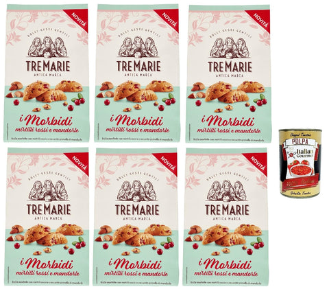 TreMarie Snack Kuchen & Backwaren Tre marie i morbidi, biscotti con mirtilli rossi e mandorle, rote Beere und Mandel biscuits Kekse 6x 300 g + Italian Gourmet polpa 400g 8002190006802