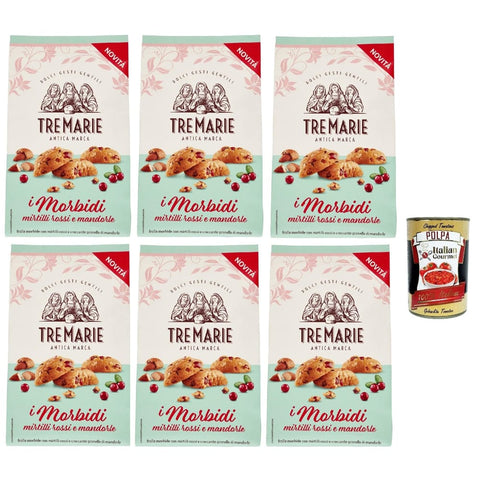 TreMarie Snack Kuchen & Backwaren TreMarie Tre marie i morbidi biscotti con mirtilli rossi e mandorle rote Beere und Mandel Kekse 6x300 g italienisch Original + kostenlos polpa 400 g 8002190006802