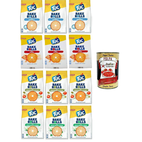 Tuc Bake Rolls, Chips di Pane Sottile e Croccante Testpaket, Im Ofen gebackene, dünne und knusprige Brotchips 12x150 g italienisch Original Kartoffelchips