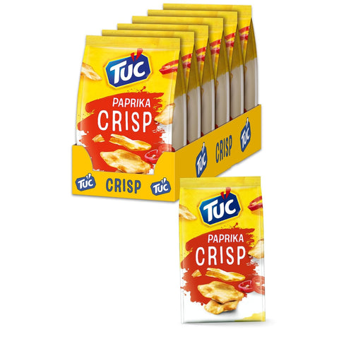 Tuc Crackers TUC Crisp Paprika 6 x 100g I Salzgebäck Großpackung I Kross gebackene Cracker mit Paprika-Geschmack I Extra dünn und knusprig 7622201415440